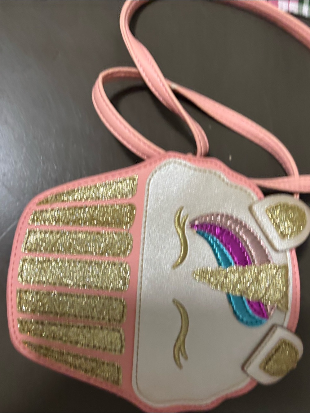 Kids Pink Unicorn Crossbody Bag with Gold Glitter Accent